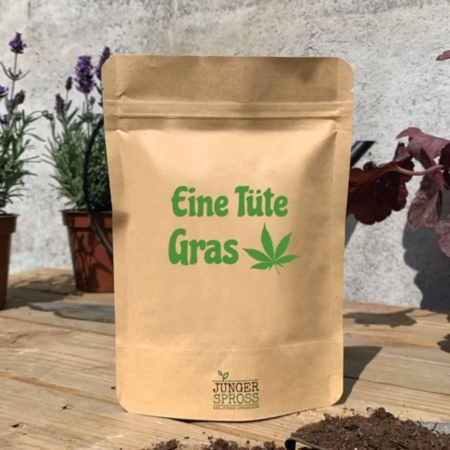 Botschaftsbeutel "Eine Tüte Gras" mit Rasensamen zum Selberzüchten