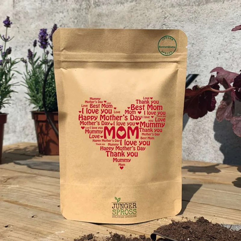 Botschaftsbeutel "I love you Mom" mit Sonnenblume zum Selberzüchten
