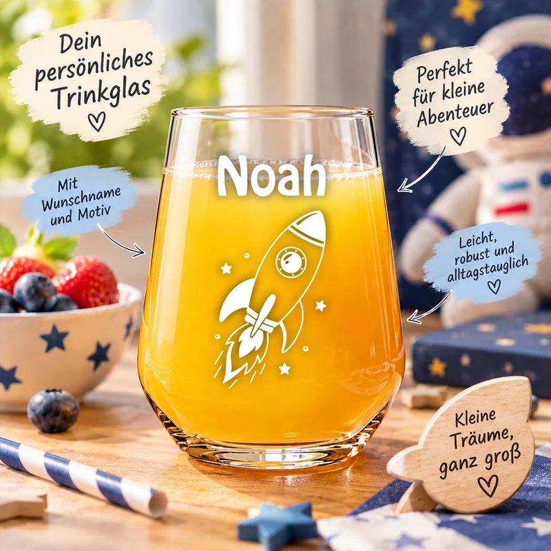 Personalisiertes Kinderglas mit Namen & Wunschmotiv 425 ml