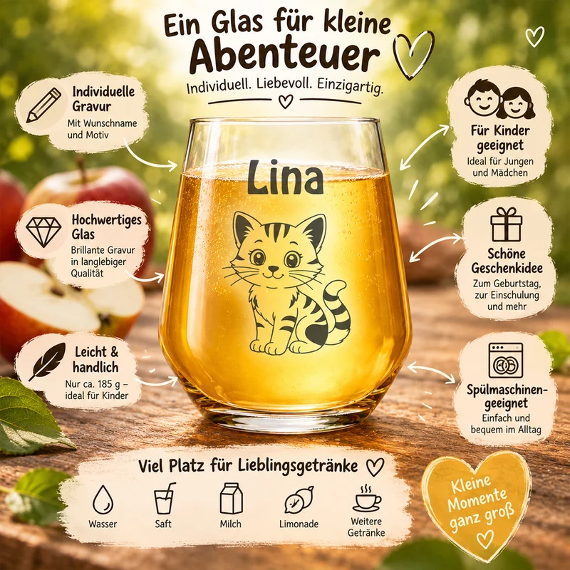 Personalisiertes Kinderglas mit Namen & Wunschmotiv 425 ml