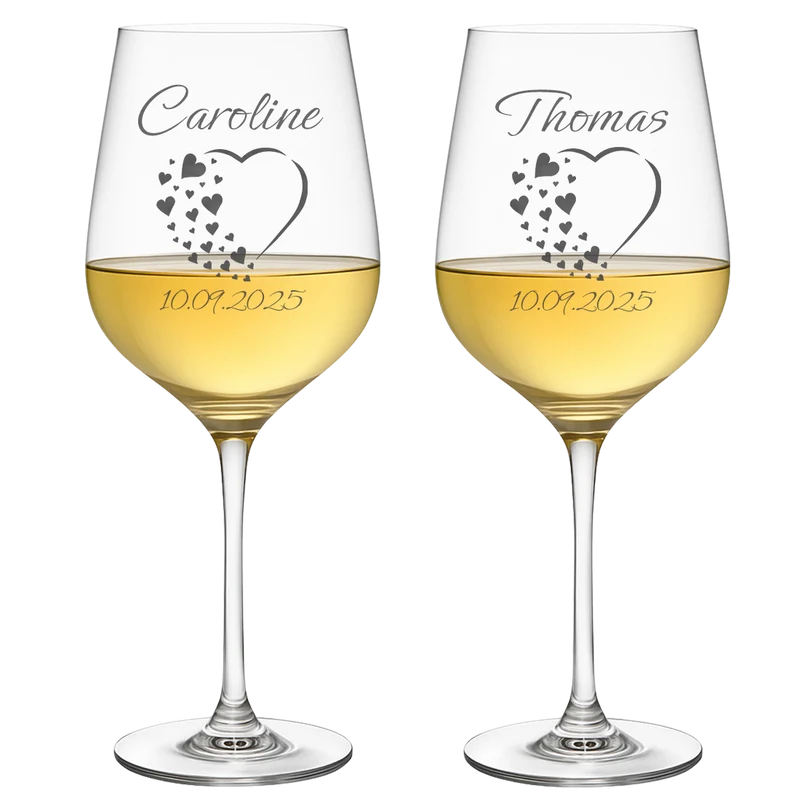 2 Weingläser mit personalisierter Gravur für Hochzeit & Jahrestag