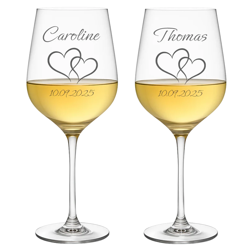 2 Weingläser mit personalisierter Gravur für Hochzeit & Jahrestag
