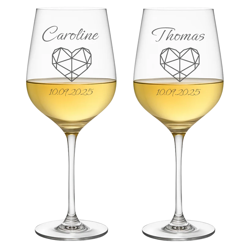 2 Weingläser mit personalisierter Gravur für Hochzeit & Jahrestag