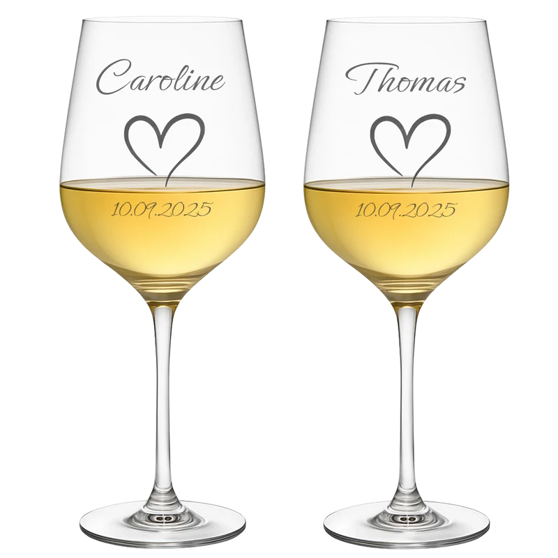 2 Weingläser mit personalisierter Gravur für Hochzeit & Jahrestag