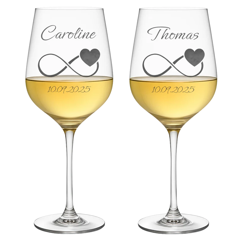 2 Weingläser mit personalisierter Gravur für Hochzeit & Jahrestag