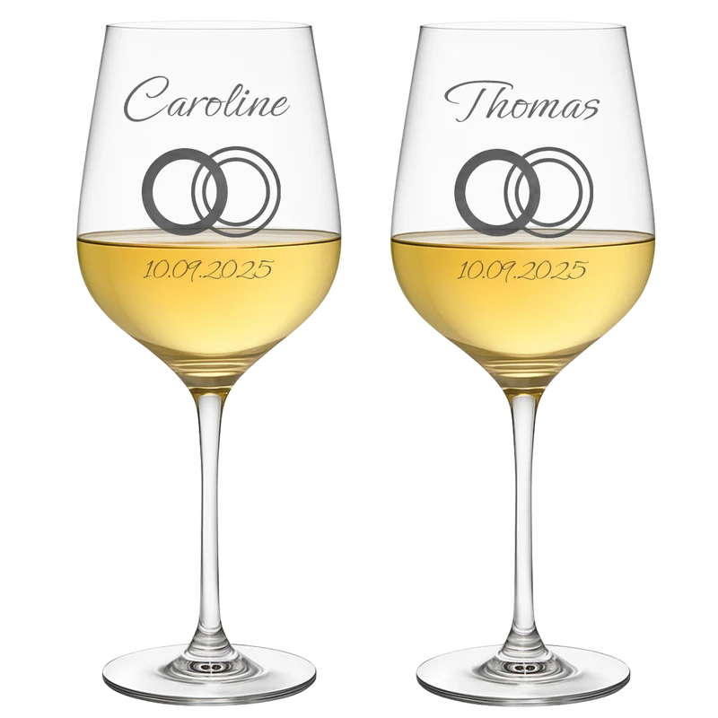 2 Weingläser mit personalisierter Gravur für Hochzeit & Jahrestag