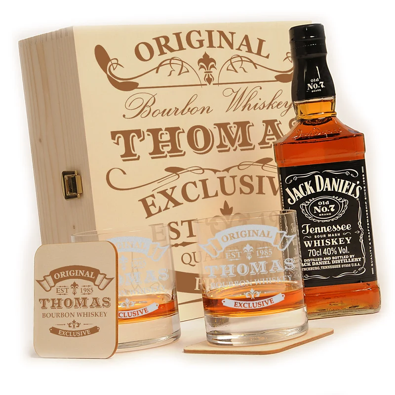 Whisky Geschenkset mit Gravur - Personalisiertes 6-teiliges Set mit Jack Daniel's