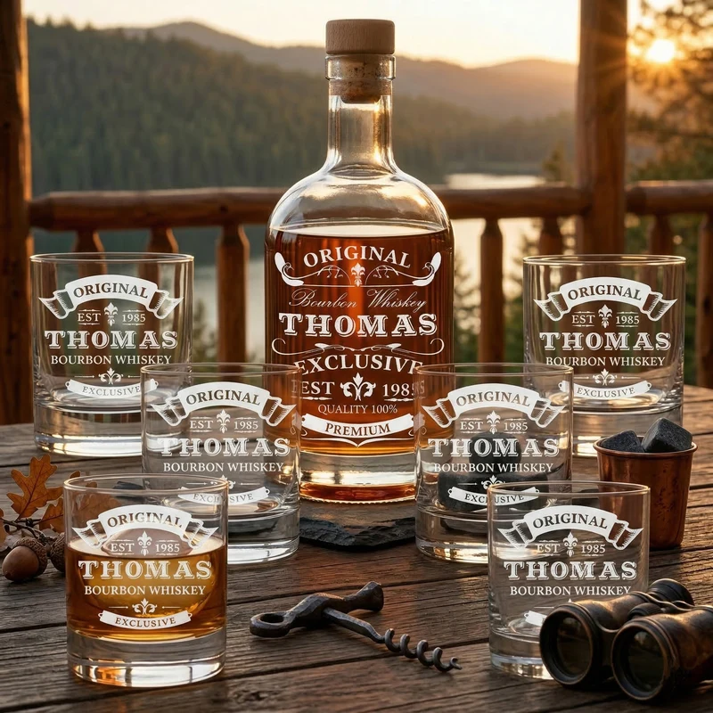 7-teiliges Whisky-Set mit Flasche 700 ml & 6 Whiskygläser - Motiv Original Exclusive