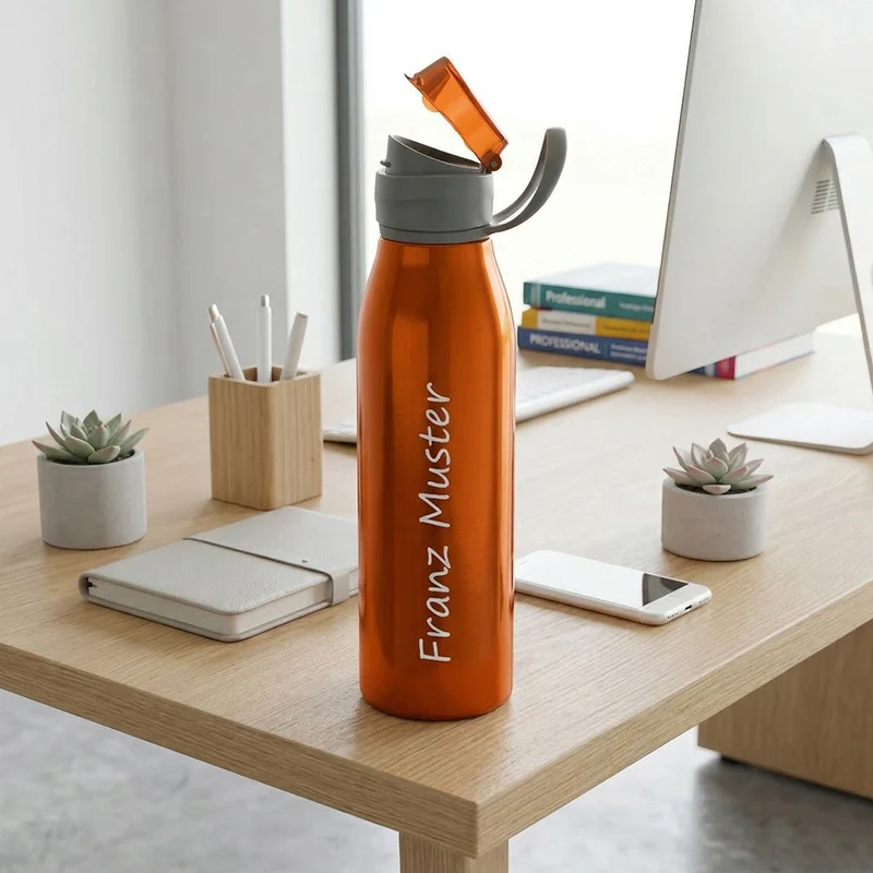 Personalisierte Trinkflasche Orange - 650ml Aluminium mit Wunschgravur