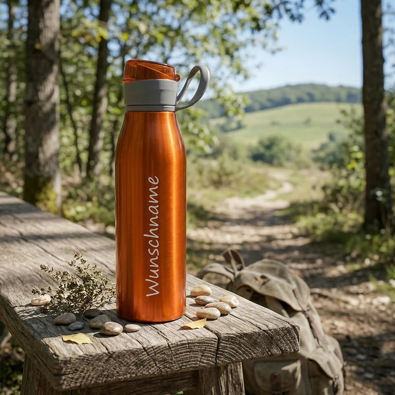 Personalisierte Trinkflasche Orange - 650ml Aluminium mit Wunschgravur
