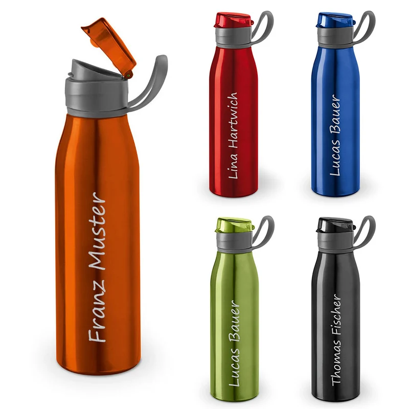Personalisierte Trinkflasche Orange - 650ml Aluminium mit Wunschgravur