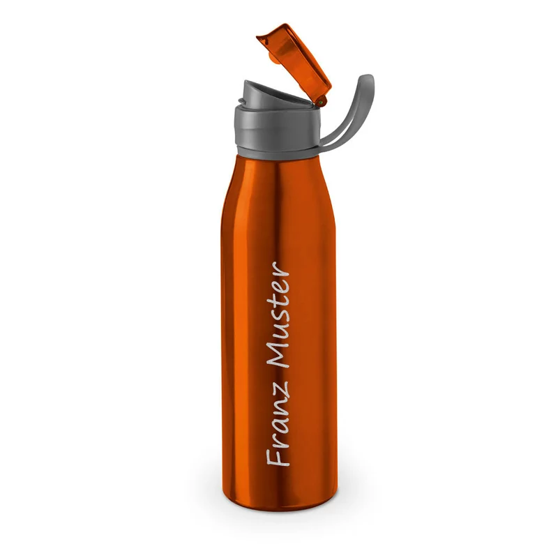 Personalisierte Trinkflasche Orange - 650ml Aluminium mit Wunschgravur