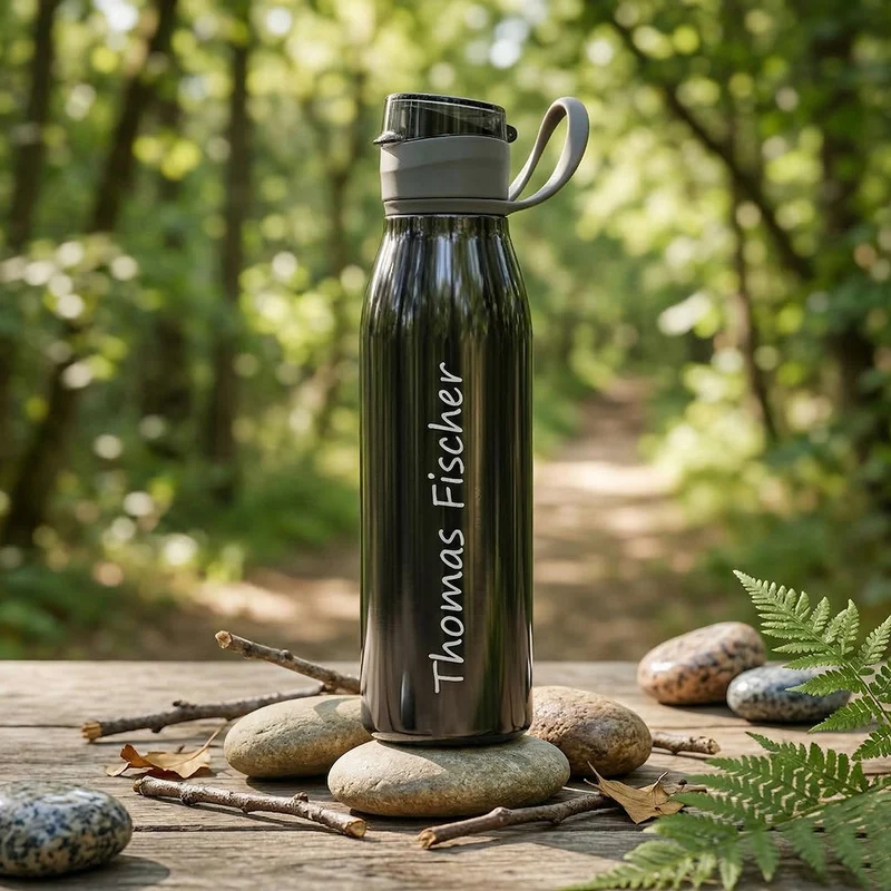 Trinkflasche personalisiert Schwarz 650ml mit Gravur