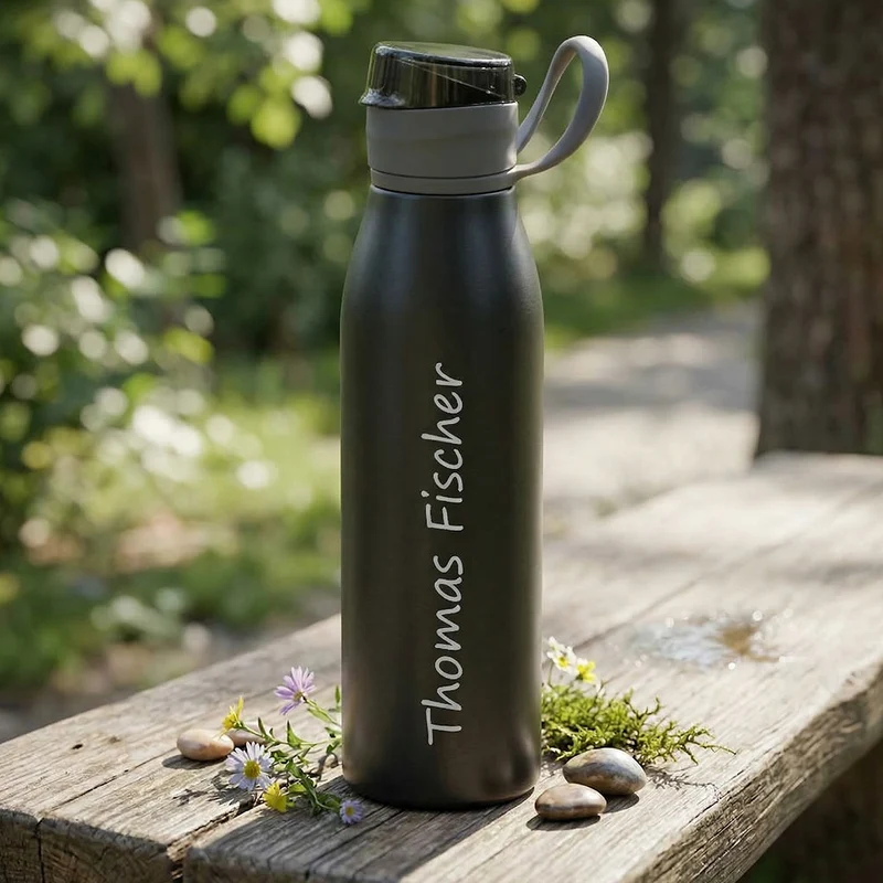 Trinkflasche personalisiert Schwarz 650ml mit Gravur