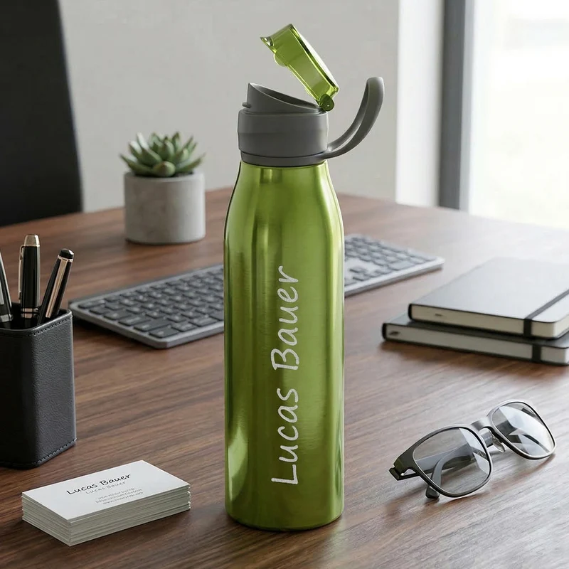 Personalisierte Trinkflasche Grün - 650ml Aluminium mit Wunschgravur