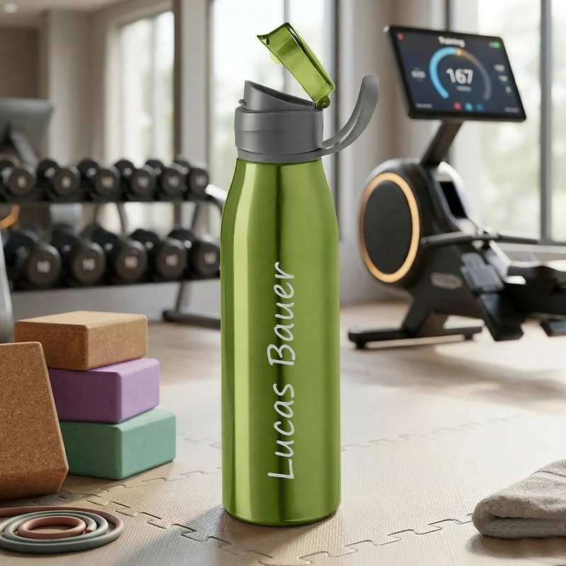 Personalisierte Trinkflasche Grün - 650ml Aluminium mit Wunschgravur