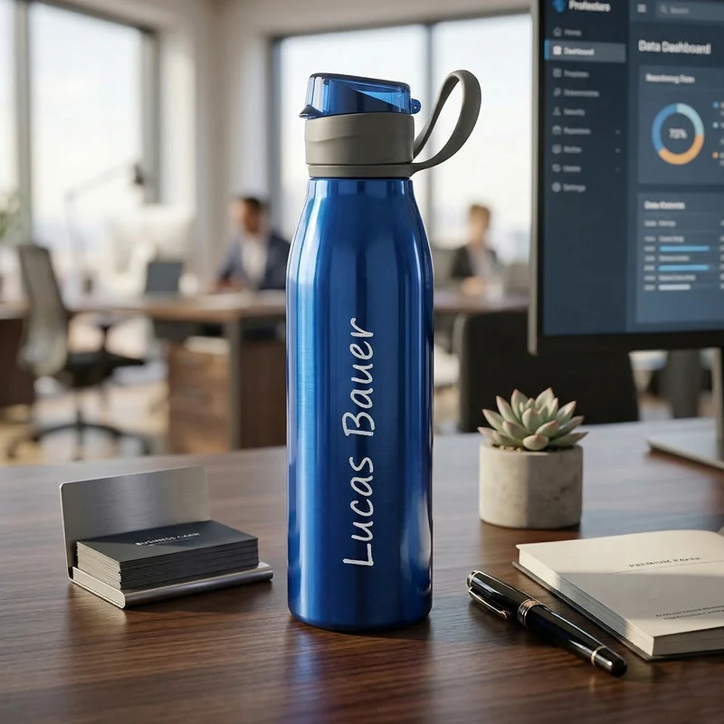 Personalisierte Aluminium Trinkflasche Blau - 650ml mit Gravur