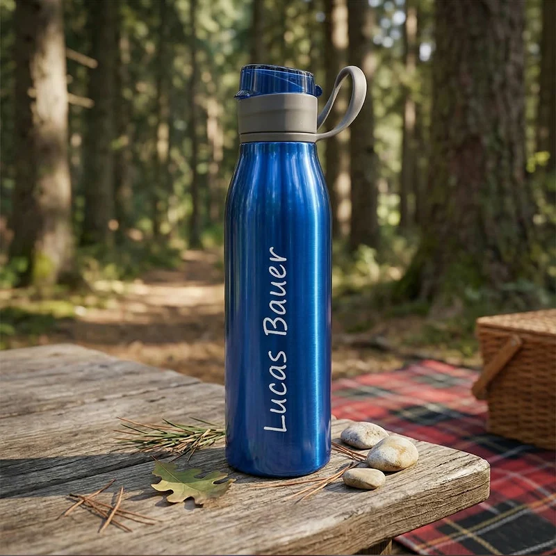 Personalisierte Aluminium Trinkflasche Blau - 650ml mit Gravur