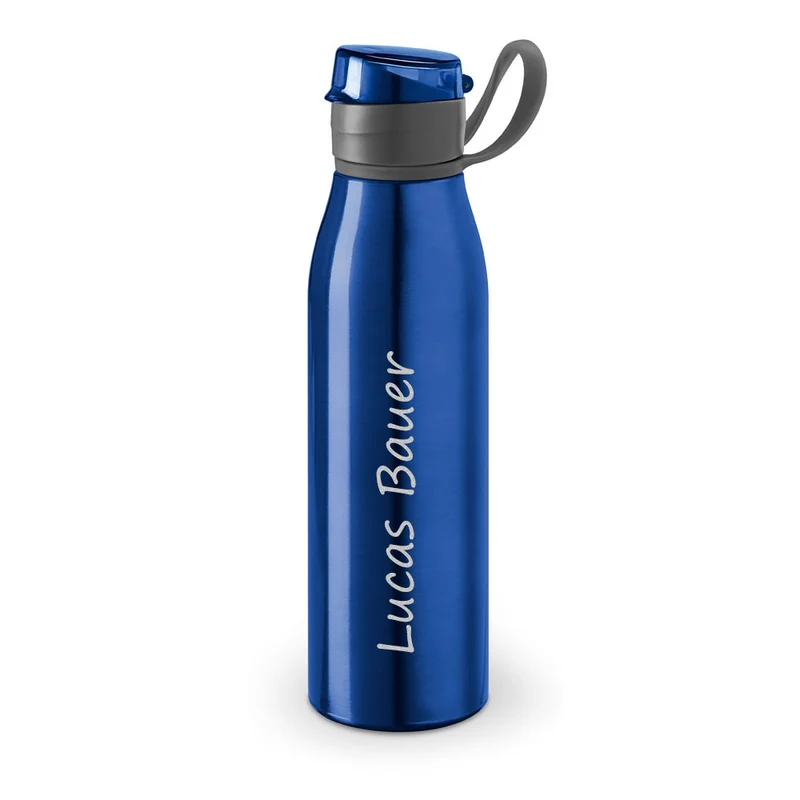 Personalisierte Aluminium Trinkflasche Blau - 650ml mit Gravur