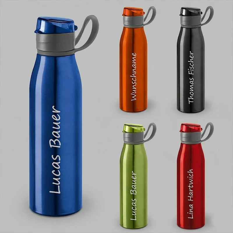 Personalisierte Aluminium Trinkflasche Blau - 650ml mit Gravur
