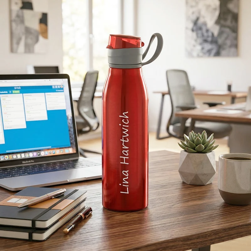 Personalisierte Aluminium-Sportflasche Rot 650ml mit Gravur
