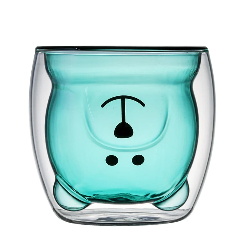 Süße Bärentasse in petrol - Doppelwandiges Isolierglas für Kalt- & Warmgetränke 230ml