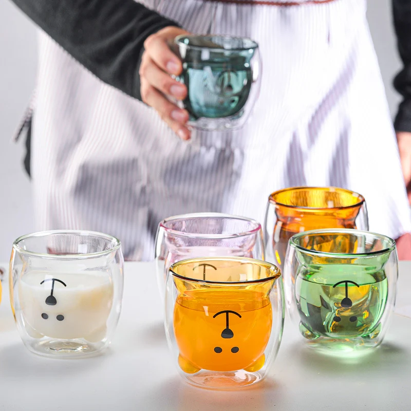 Süße Bärentasse in petrol - Doppelwandiges Isolierglas für Kalt- & Warmgetränke 230ml