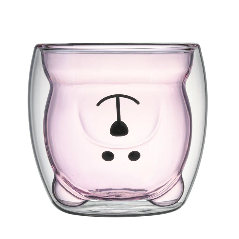 Süße Bärentasse in Rosa - Doppelwandiges Isolierglas für Kalt- & Warmgetränke 230ml