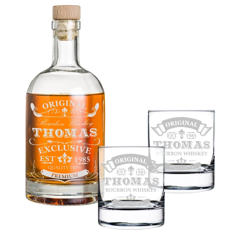 3-tlg Geschenk-Set mit personalisierter Gravur - Karaffe 700 ml + 2 Gläser 320 ml - Original Exclusive