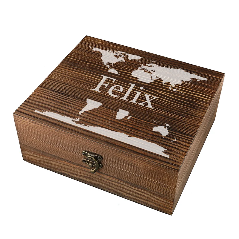 Whisky Geschenkset mit Gläser, Kühlsteine und personalisierte Holzkiste - Motiv Weltkarte