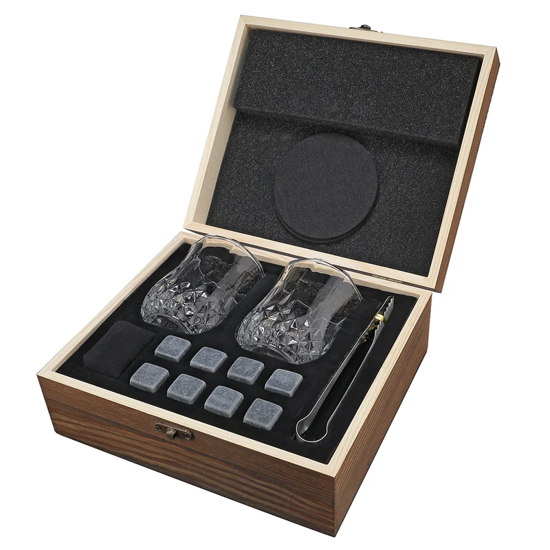 Whisky Geschenkset mit Kühlsteine und gravierter Holzkiste - Motiv Original Vintage