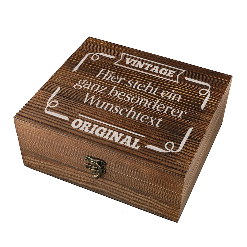 Whisky-Set mit Kühlsteine, Tumbler, Untersetzer und Holzkiste - Mit Wunschtext graviert