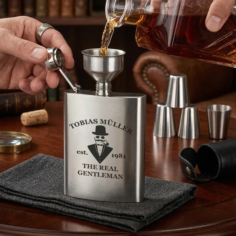 Personalisiertes Männer-Geschenk: 7-tlg. Flachmann-Set aus Edelstahl