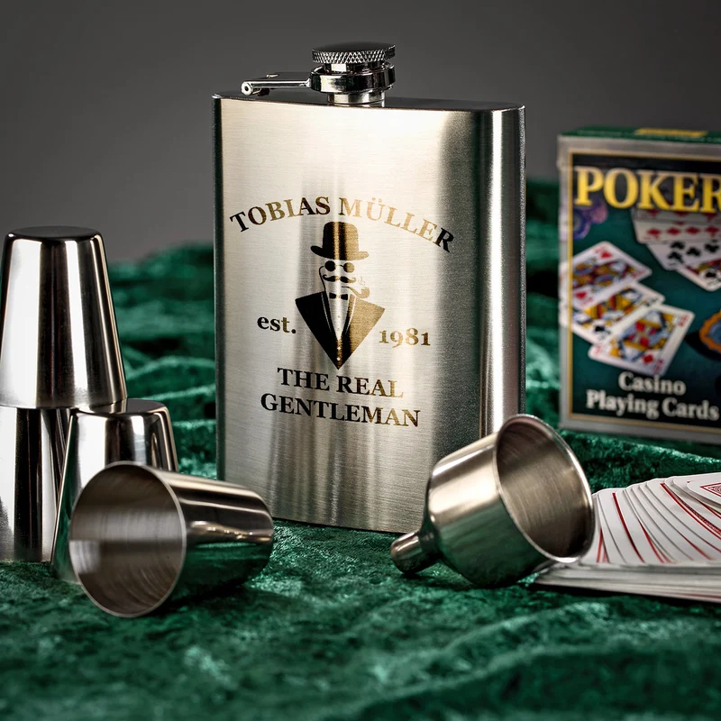 Personalisiertes Männer-Geschenk: 7-tlg. Flachmann-Set aus Edelstahl