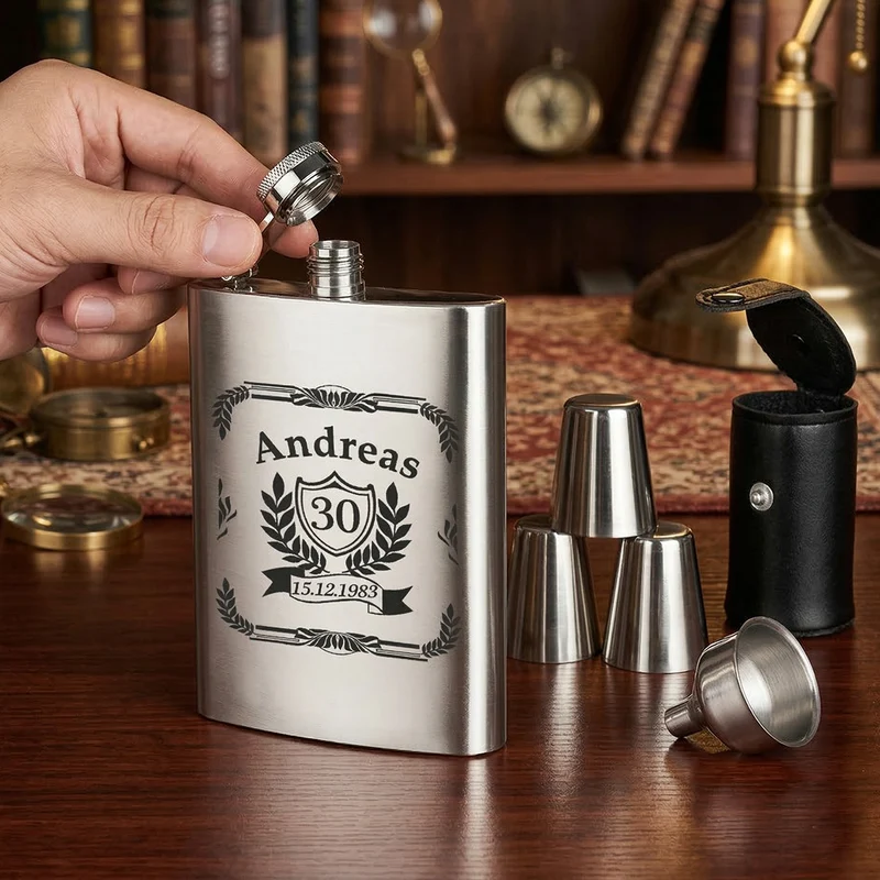 Personalisiertes Flachmann-Set - Geschenkidee zum Geburtstag & Jubiläum