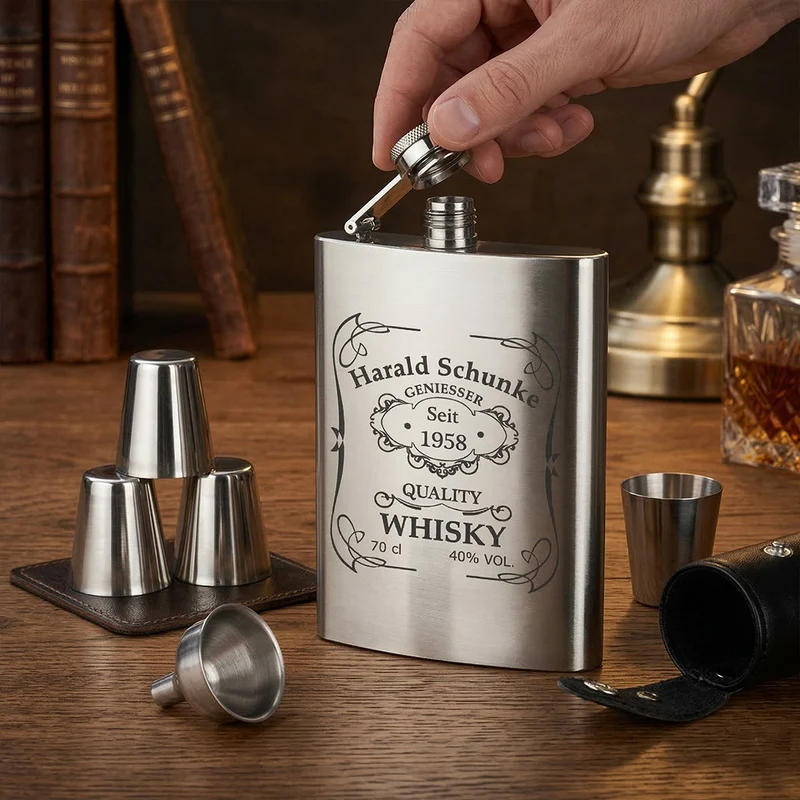 7-teiliges Flachmann-Set aus Edelstahl mit Gravur personalisiert
