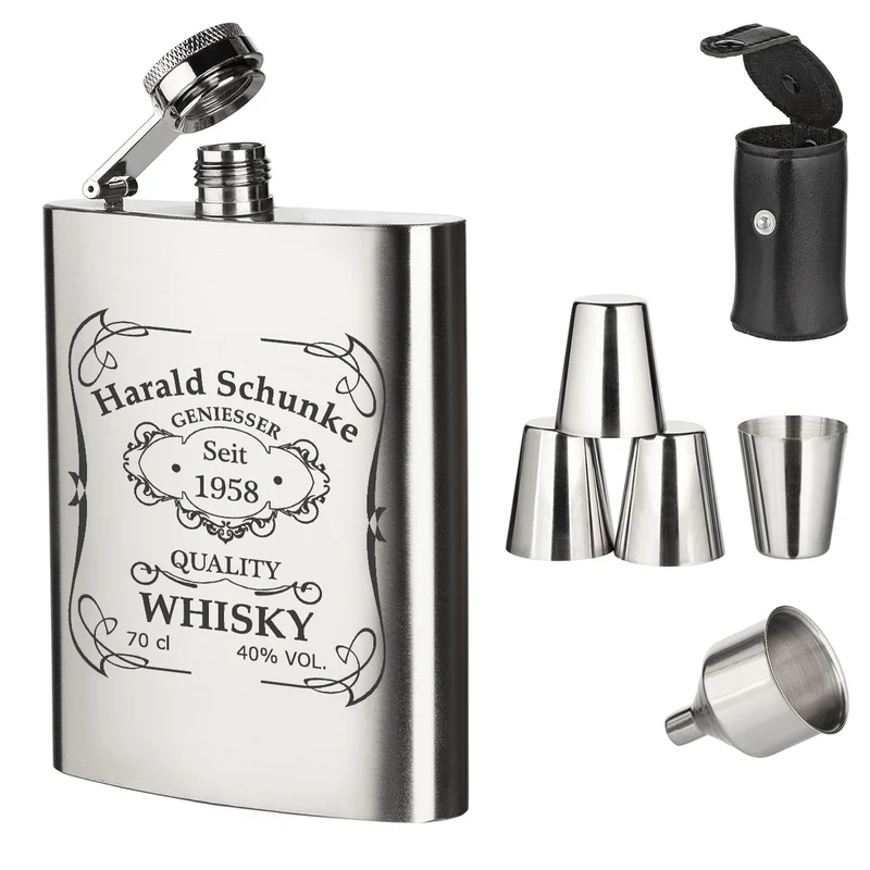 7-teiliges Flachmann-Set aus Edelstahl mit Gravur personalisiert