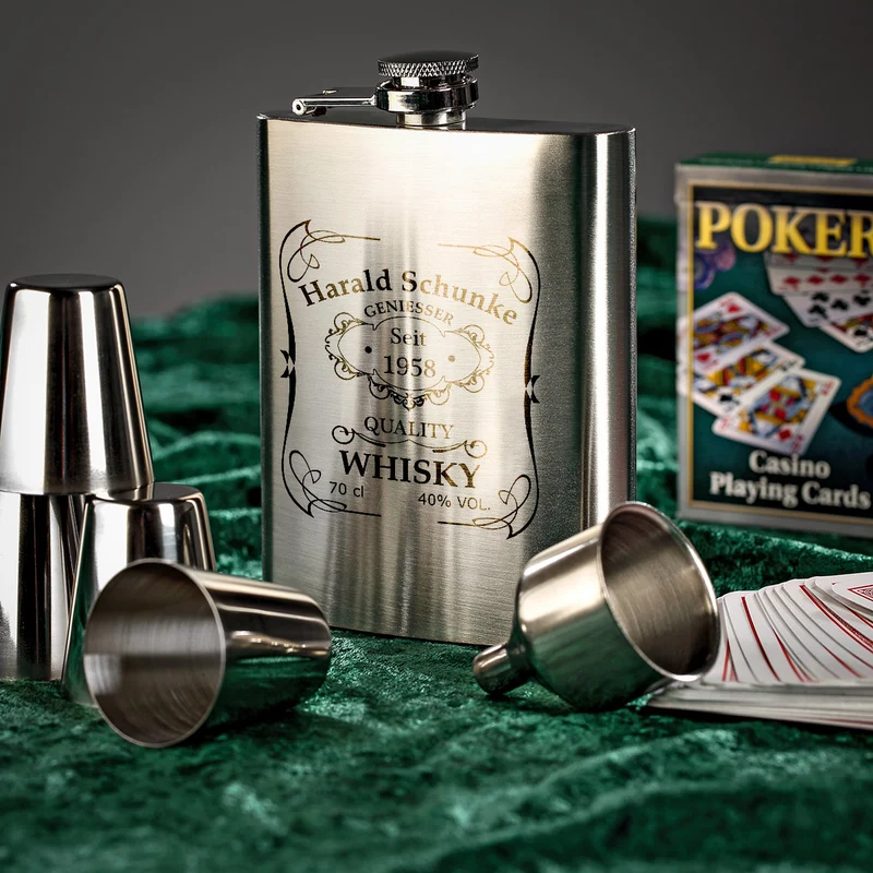 7-teiliges Flachmann-Set aus Edelstahl mit Gravur personalisiert