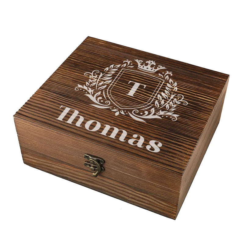 Whisky Kühlsteine Geschenkset mit gravierter Holzkiste - Motiv Wappen
