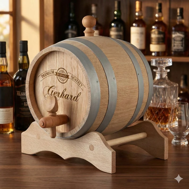 Whiskyfass aus Eichenholz mit Wunschgravur - Motiv Premium Quality