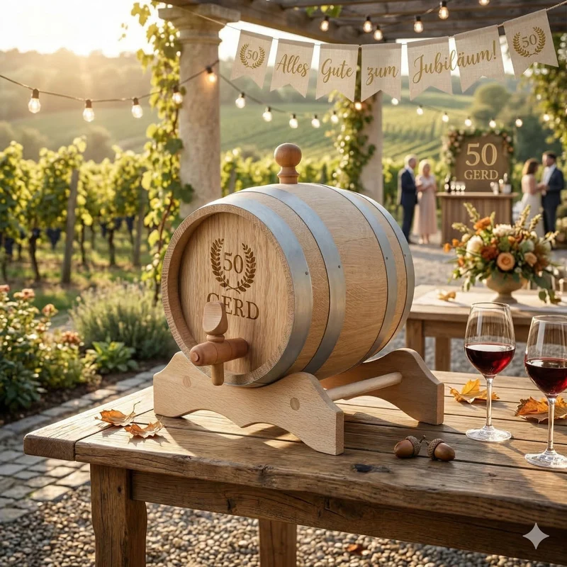 Holzfass aus Eiche für Whisky, Bourbon & Wein mit Gravur - Jubiläumsgeschenk