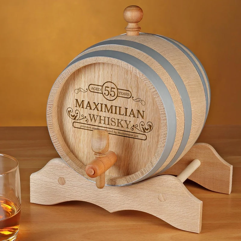 Whiskyfass aus Echtholz mit personalisierter Gravur - Motiv Jubiläum
