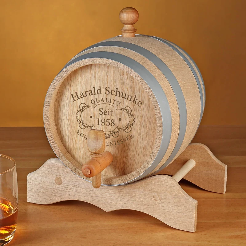 Fass aus Echtholz für Whisky mit personalisierter Gravur - Motiv Quality Whisky