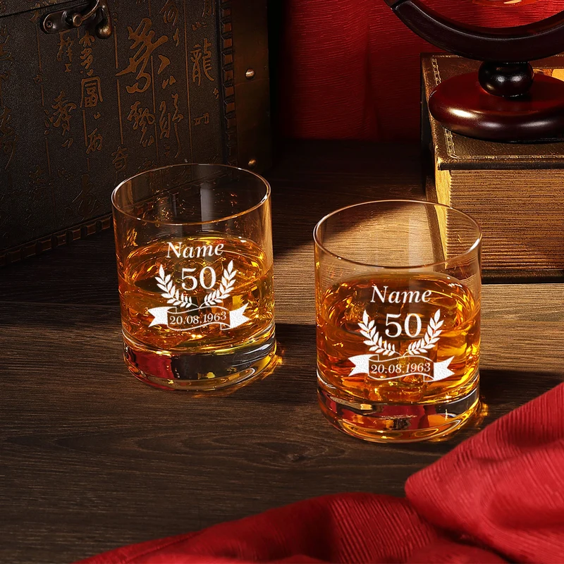 Whisky-Set Totenkopf Karaffe 850 ml & 2 Tumbler 320 ml mit Gravur - Jubiläumgsgeschenk