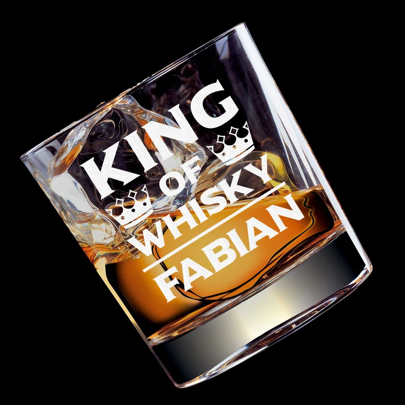 Tumbler Glas 320 ml für Whisky mit Wunschgravur - Motiv "King of Whisky"