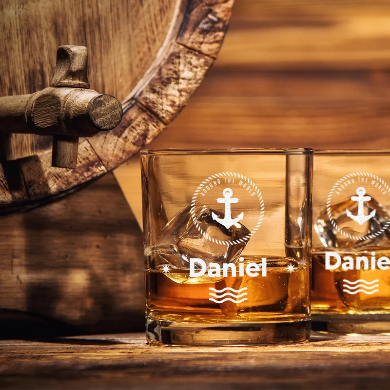 Whisky Tumbler 320 ml modern mit personalisierter Gravur - Motiv Anker