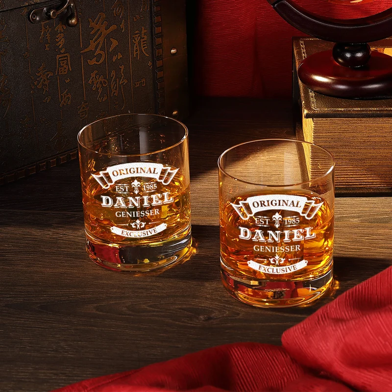 Whisky-Set Dekanter 850 ml & 2 Whiskygläser 320 ml mit Gravur - Ideal als Geschenk