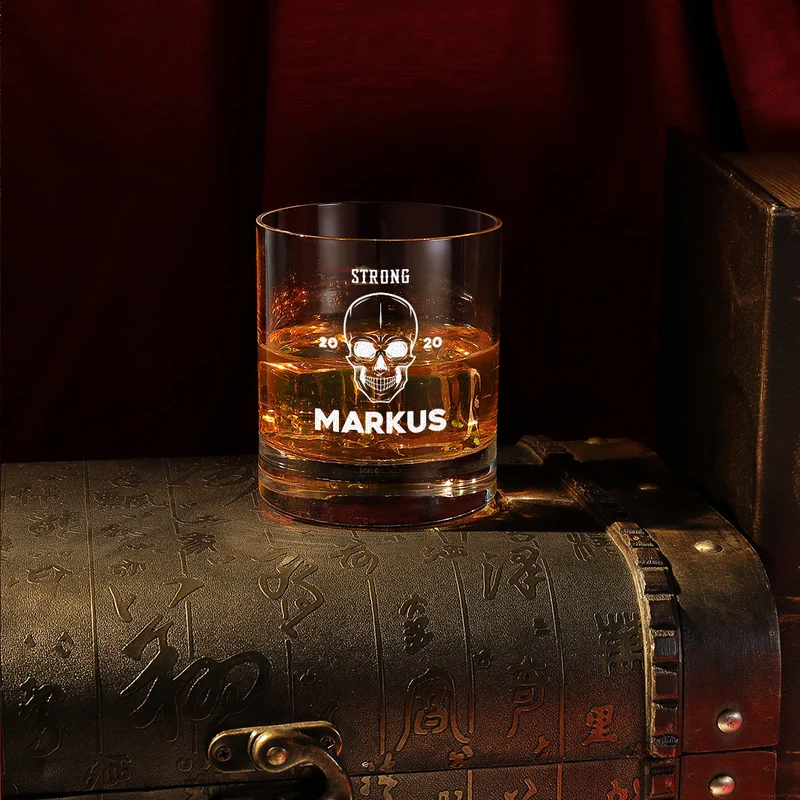 Whisky Geschenkset Skull Dekanter 850 ml + Whiskyglas 320 ml mit Gravur - Motiv Totenkopf