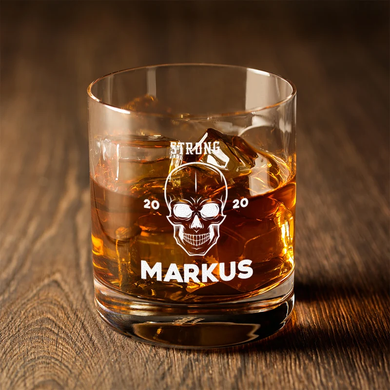 Whisky Geschenkset Skull Dekanter 850 ml + Whiskyglas 320 ml mit Gravur - Motiv Totenkopf