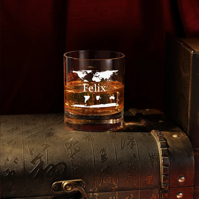 Whisky-Set Dekanter 850 ml + Tumbler 320 ml mit Gravur - Motiv "Weltkarte"